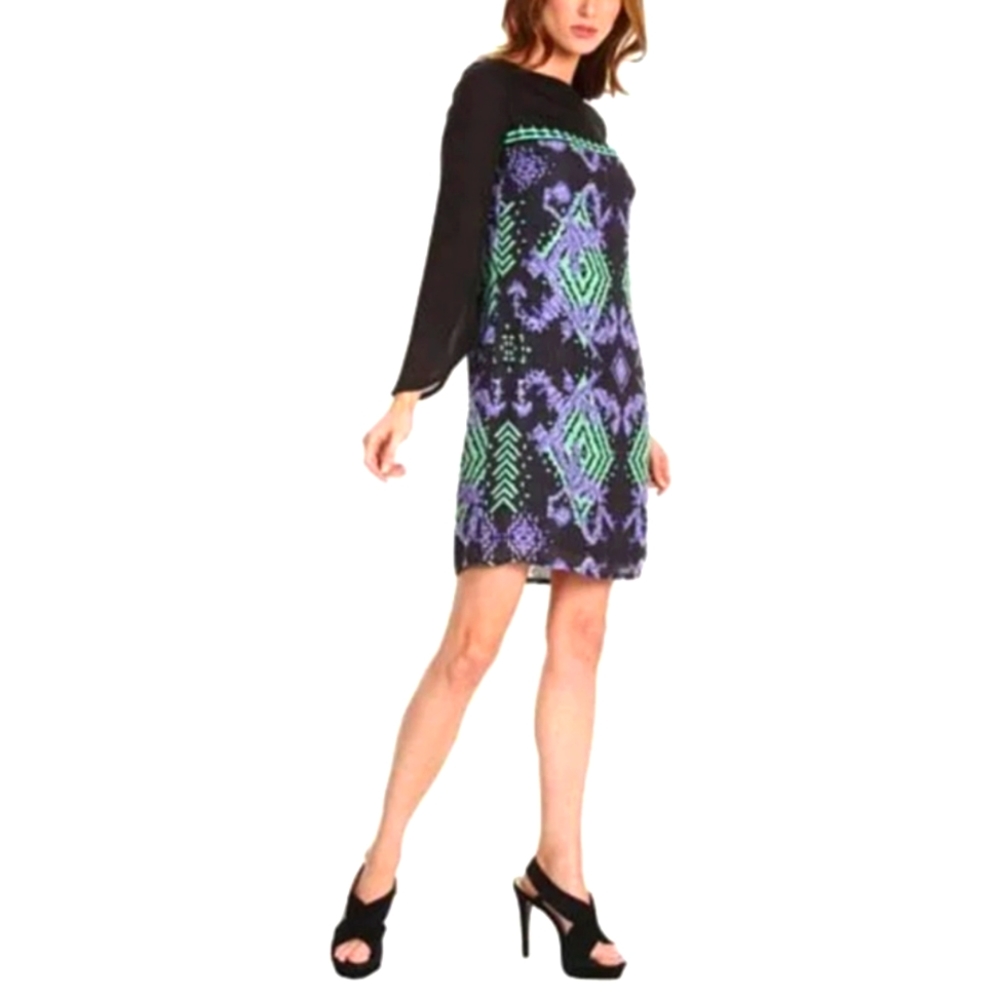Versace Black Silk, Long Sleeve, Above Knee, Shift Dress